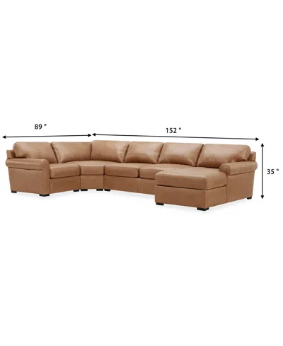 Macy's Radley Roll Arm 145" 6-pc. Leather Wedge Corner Chaise Sectional, Exclusively At