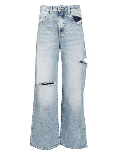Icon Denim Poppy Light Blue Wide Jeans With Cut-out In Cotton Denim Woman