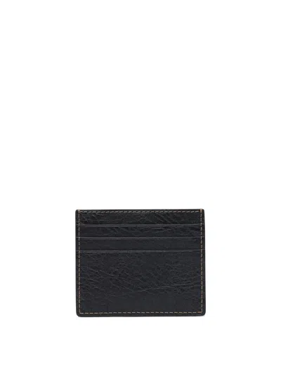 Brunello Cucinelli Compact Textured Cardholder Contrast Stitching In Black