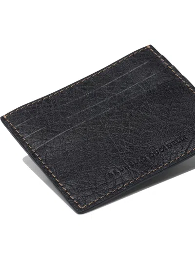Brunello Cucinelli Compact Textured Cardholder Contrast Stitching In Black