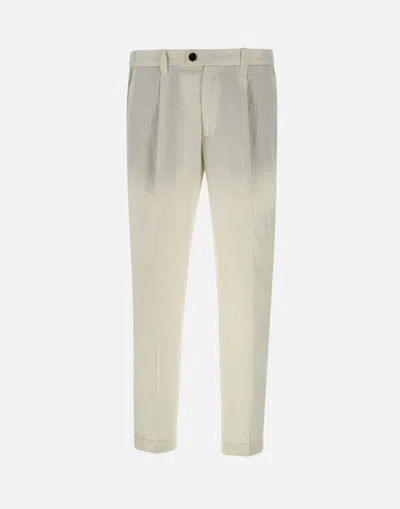 DEVORE DEVORE' WHITE LINEN SLIM FIT TROUSERS 