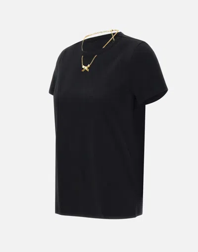Elisabetta Franchi Crew Neck T-shirt With Gold Necklace Cut-out