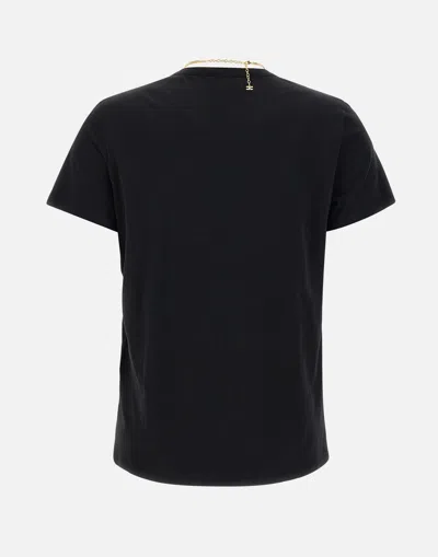 Elisabetta Franchi Crew Neck T-shirt With Gold Necklace Cut-out