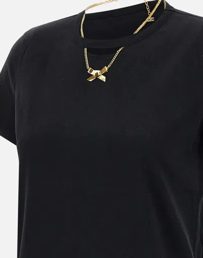 Elisabetta Franchi Crew Neck T-shirt With Gold Necklace Cut-out