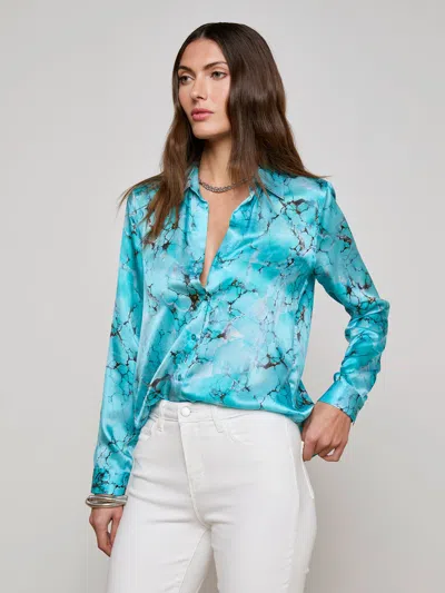 L Agence Tyler Silk Blouse In Blue