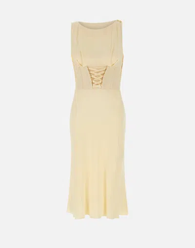 Elisabetta Franchi Abito Midi Giallo Chiaro In Stile Corsetto In Vita