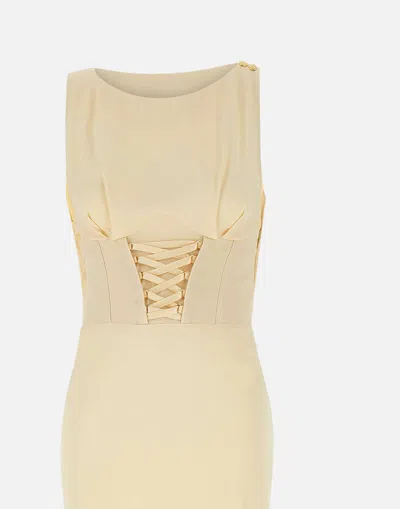 Elisabetta Franchi Abito Midi Giallo Chiaro In Stile Corsetto In Vita
