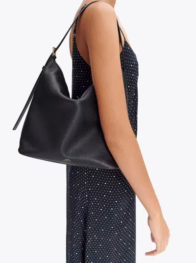 Apc Vera Black Shoulder Bag With Embossed Logo Lettering On The Front And Adjustable Shoulder Strap In L
