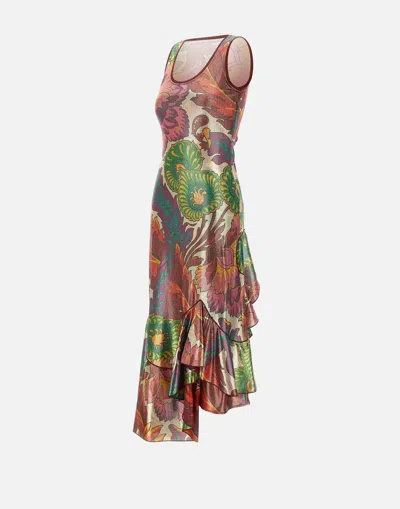 Etro Laminated Jersey Dress With Maxi Floral Print