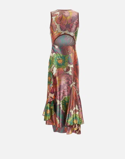 Etro Laminated Jersey Dress With Maxi Floral Print