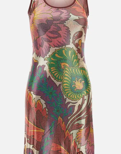 Etro Laminated Jersey Dress With Maxi Floral Print