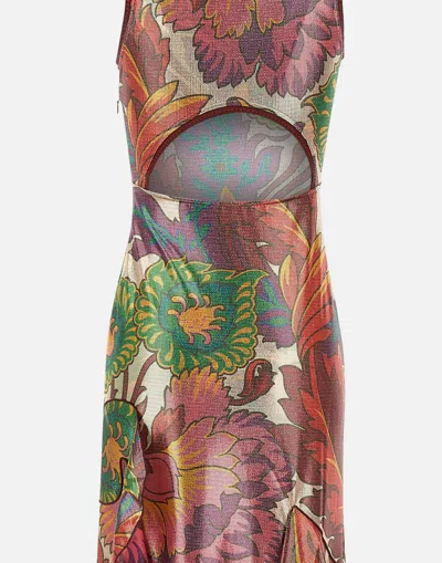 Etro Laminated Jersey Dress With Maxi Floral Print