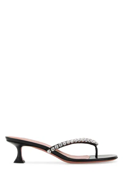 Amina Muaddi Women Black Leather Gigi Thong Mules