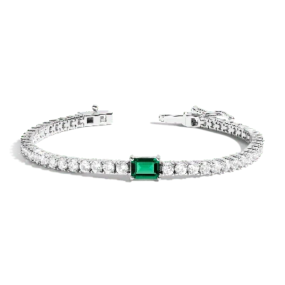 Aurate New York Lab Grown White Sapphire Tennis Bracelet With Emerald