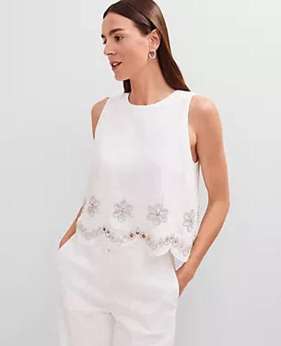 Ann Taylor Studio Collection Embroidered Linen Blend Tank Top