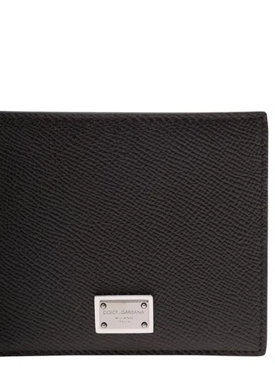 Dolce & Gabbana Black Bi-fold Wallet With Logo Plaque On The Front In Grained Leather Man
