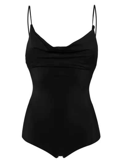 Magda Butrym Draped Lycra One Piece Swimsuit In Black  