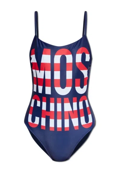 Moschino Striped Lettering Logo One-piece Swimsuit