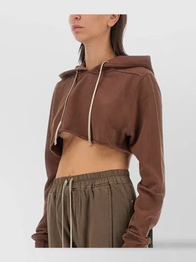 Shop Rick Owens Drkshdw Cropped Hooded Sweater Drawstring Detail