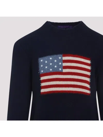Ralph Lauren Flag Cashmere Knit Sweater In Black