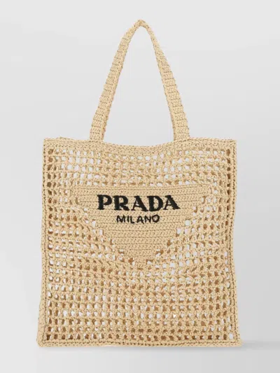 Prada Woven Open Weave Tote Bag With Dual Handles