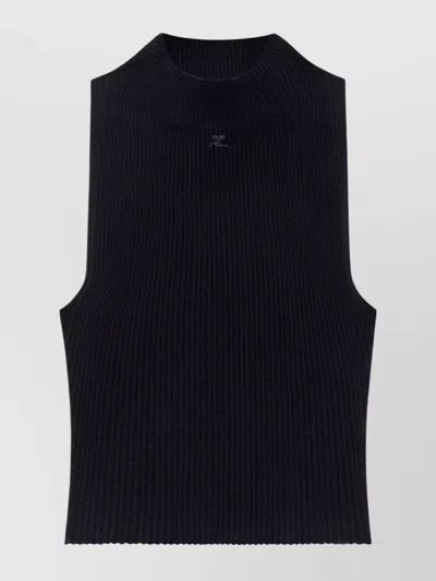 Courrèges Mockneck Light Rib Cropped Top
