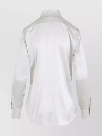 Ralph Lauren Cameron Long Sleeves Silk Button Front Shirt In White