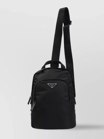 Prada Logo Re-nylon And Saffiano Leather Backpack In Black