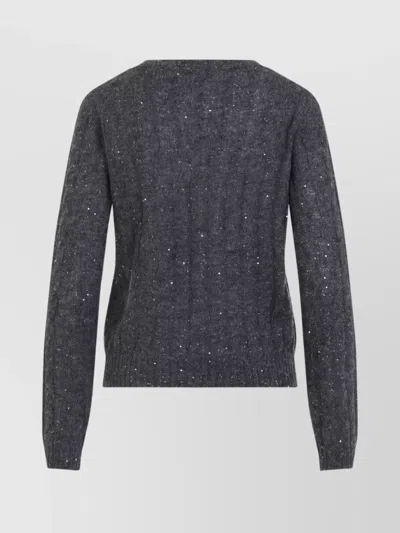 Brunello Cucinelli V-neck Cable Pullover Sequin Embellishments In Gray