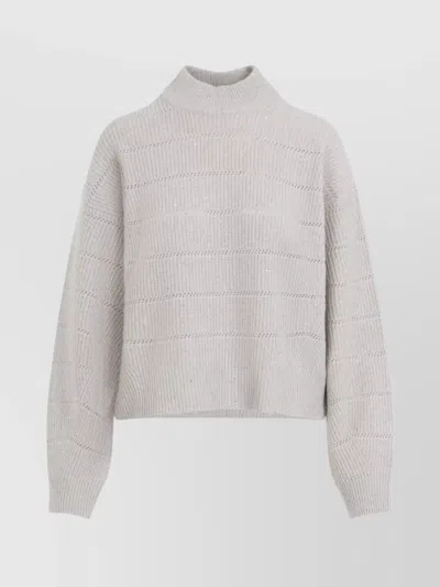 Brunello Cucinelli Mock Neck Lana Cashmire Stripe Pullover