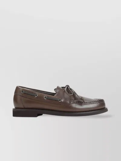 Brunello Cucinelli Women Leather Loafers With Monili Detail In Brown