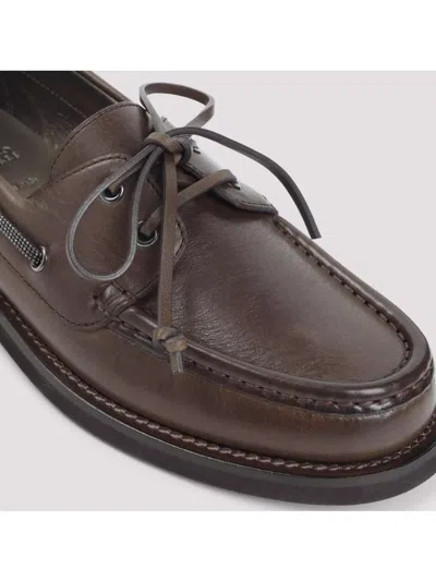 Brunello Cucinelli Women Leather Loafers With Monili Detail In Brown