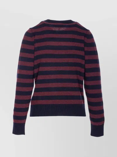 Ganni Wool Striped Crewneck Sweater In Burgundy