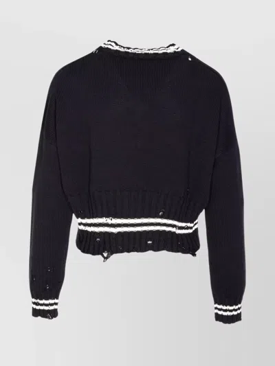 Marni Roundneck Crewneck Crop Distressed Ribbed Contrast In Black