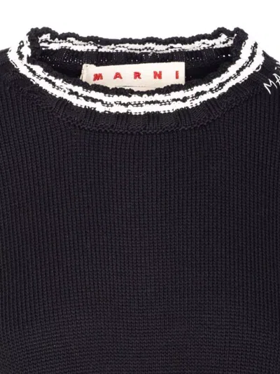 Marni Roundneck Crewneck Crop Distressed Ribbed Contrast In Black