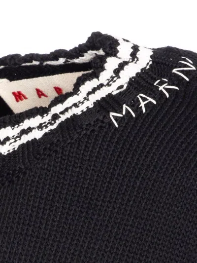Marni Roundneck Crewneck Crop Distressed Ribbed Contrast In Black