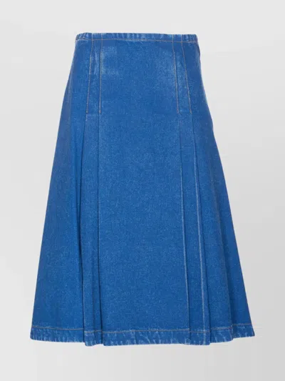 Marni Denim High Waist Midi Skirt With Pleated Detail