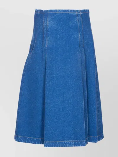 Marni Denim High Waist Midi Skirt With Pleated Detail