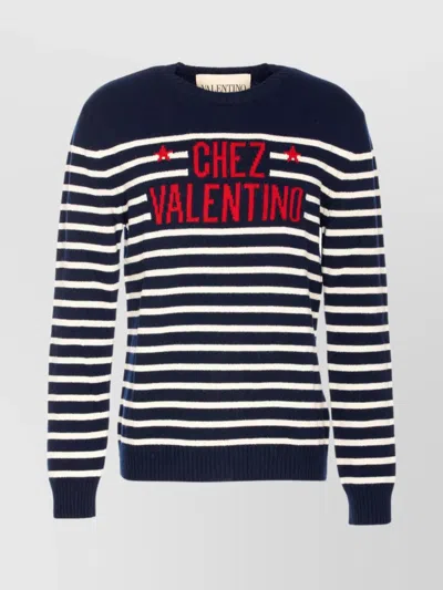 Valentino Garavani Crewneck Sweater With Bold Jacquard Motif In Black