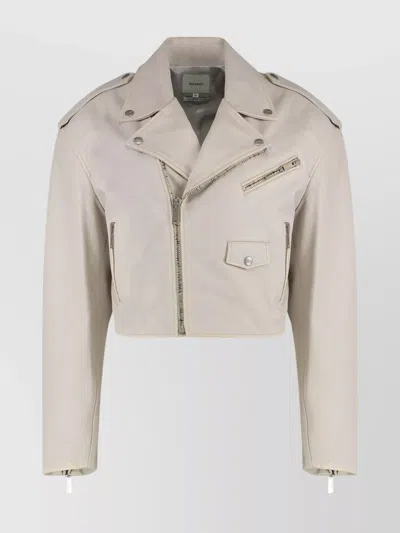 Halfboy Short Leather Jacket With Flap And Zip Pockets