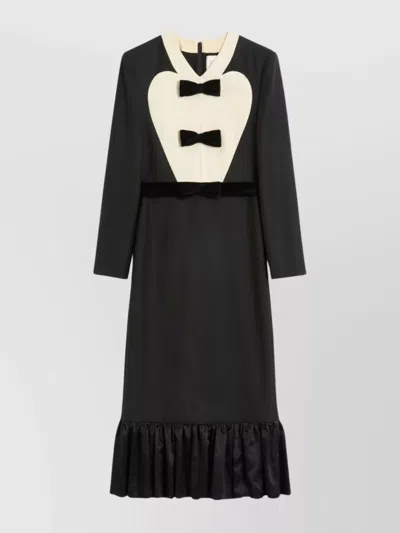 Valentino Belted Bow-embellished Velvet And Ottoman-trimmed Wool Midi Dress
