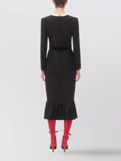 Valentino Belted Bow-embellished Velvet And Ottoman-trimmed Wool Midi Dress