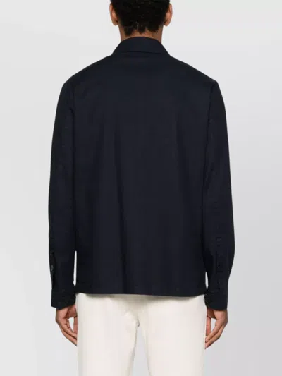Drumohr Linen Shirt Jacket With Multiple Pockets In Blue