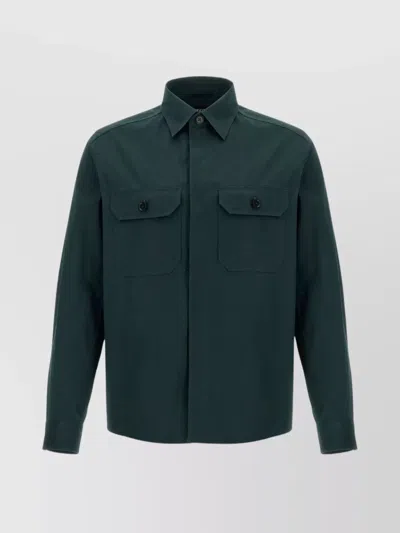 Zegna Camicia Con Tasche In Green