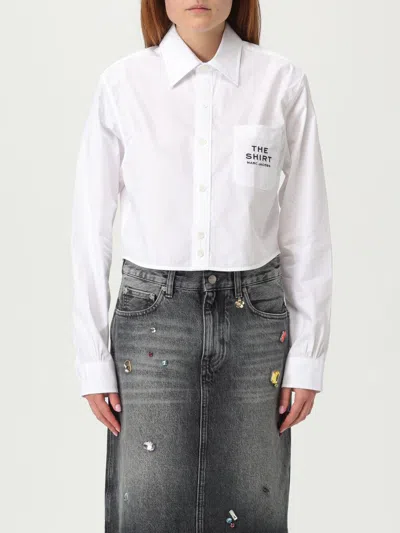 Marc Jacobs Womens The Cropped Text-embroidery Cotton Shirt White