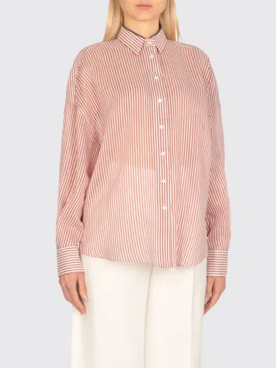 Brunello Cucinelli Stripe Button Down Linen Shirt With Piping Collar