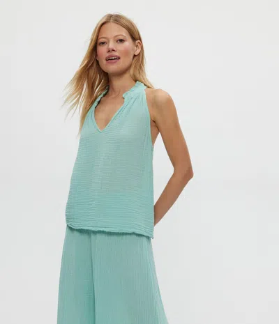 Michael Stars Viola Split Neck Cotton Tank Top In Green