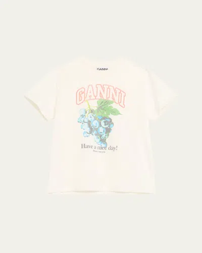 Ganni Grape Print Crew Neck Short Sleeve Top