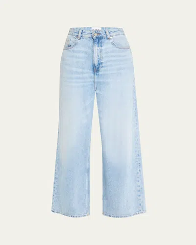 Ganni Womens Light Blue Stone High-rise Wide-leg Denim-blend Jeans