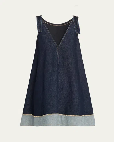 3.1 Phillip Lim Trapeze Denim Contrast-hem Mini Dress In Blue